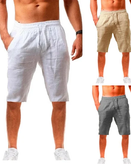 Men's Cotton Linen Shorts Summer Breathable Five Points S... - 0