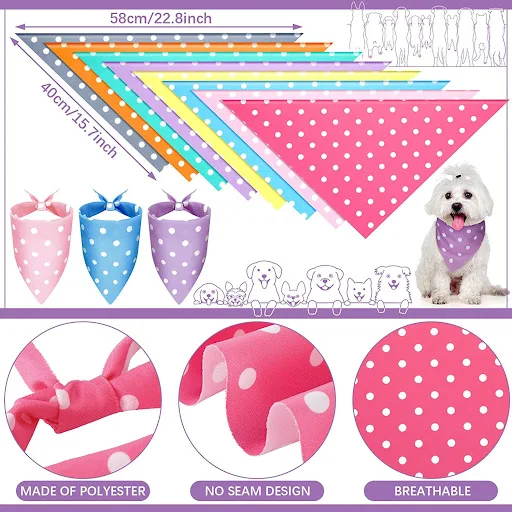10Pcs Dog Bandana Polka Dots Point Dog Triangle Scarf Bib Accessories Plaid Dog Bandana For Small To Medium Dog Puppy Ca