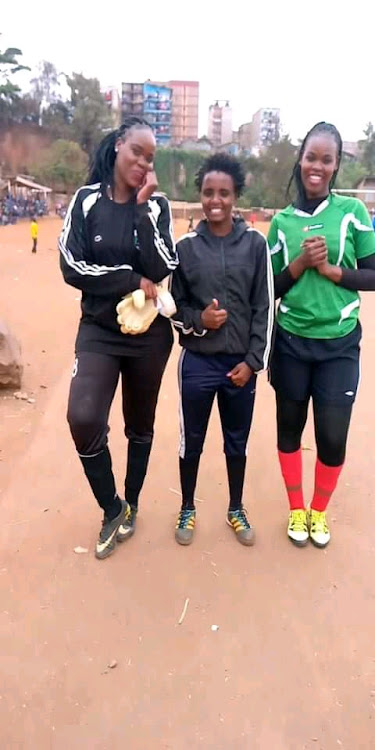 Vivian (L) and Sharon Aluoch with Gaspo Rangers' team-mate Winnie Mugeci.