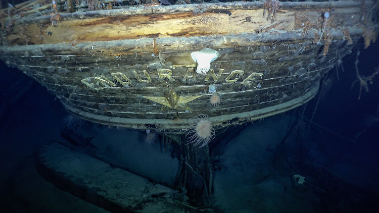 The stern of the Endurance with the emblematic pole star beneath the ship's name.