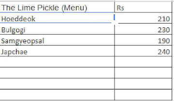 The Lime Pickle menu 