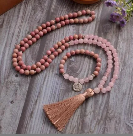 Collier Bracelet Rosaire en Rhodochrosite Naturelle, Favorise l'Amour et la Compassion, Utile pour la Prière et la Méditation, Bijou Spirituel.