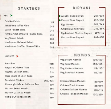 Biryani Stock Exchange menu 