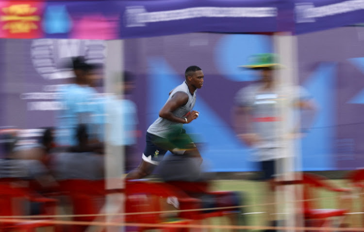 Lungi Ngidi during a South Africa practice session at Bharat Ratna Shri Atal Bihari Vajpayee Ekana Cricket Stadium in Lucknow, India on Tuesday.