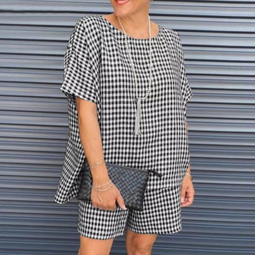 Title 3, Casual Check Crew Neck Short Sleeve Shorts