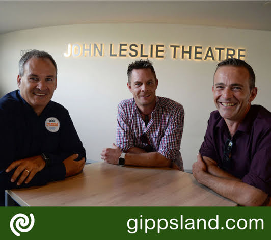 Shirley's Cafe and Bar owners Jason Hughes and Patrick Barry with Wellington Shire Council Mayor Ian Bye