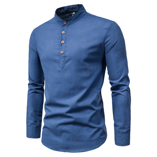 Title 6, Mens Cotton and Linen Long-Sleeved Shirt Solid...