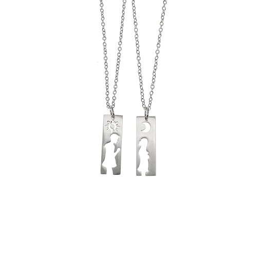 Title 5, Men and Women Silhouette Couple Necklace, a tim...