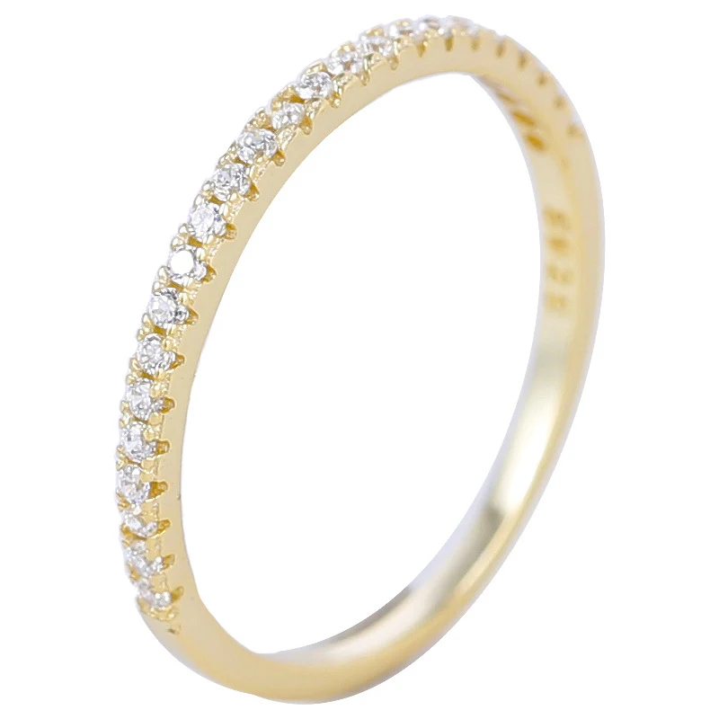 S925 Zilveren Ring met 14K Gouden Plating en Daglichtkleur Diamanten, Handgemaakt, Eenvoudig en Modieus Design