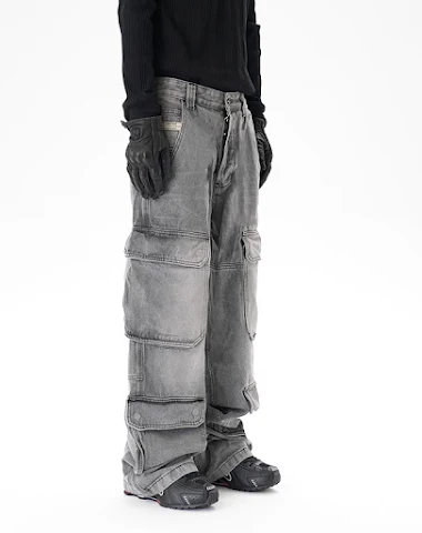 Distressed Multi-pocket Casual Loos - 0