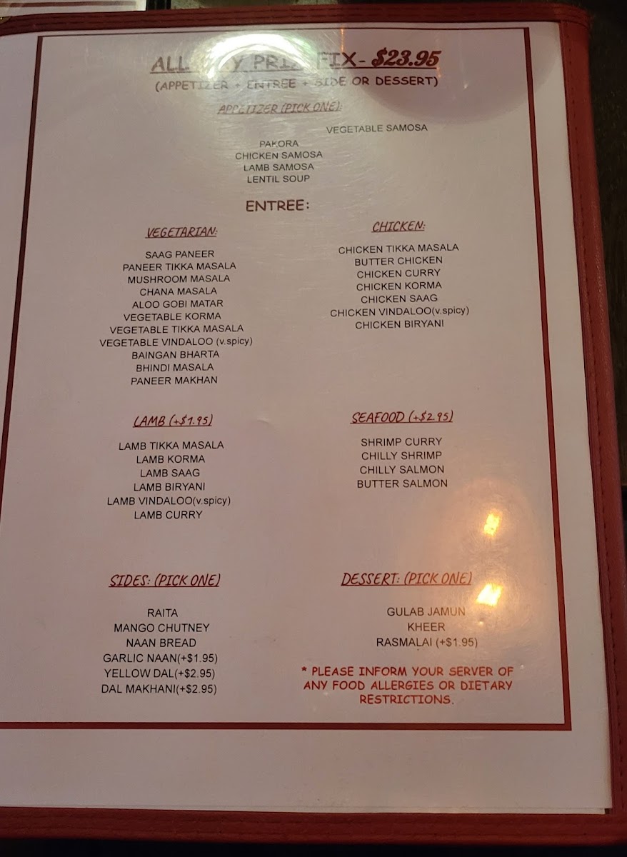 Sathi gluten-free menu