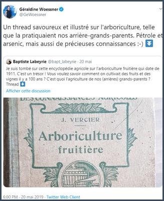 Géraldine Woessner thread sur l'arboriculture telle que la pratiquaient nos arrière-grands-parents