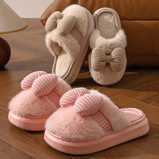 Title 2, Bow Indoor Thickening Plush Cotton Slippers for...