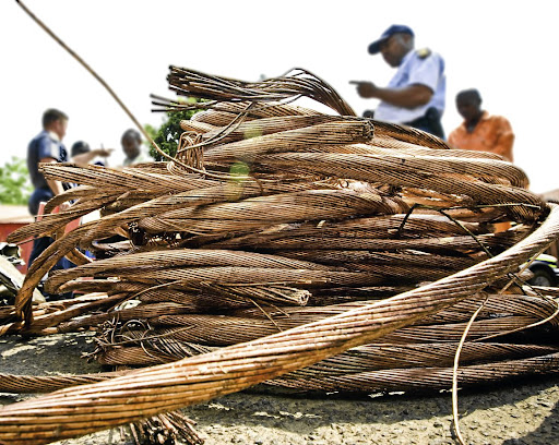 Cables confiscated by the police is shown after a raid on a suspicious truck. File photo: THEANA CALLITZ/GALLO IMAGES