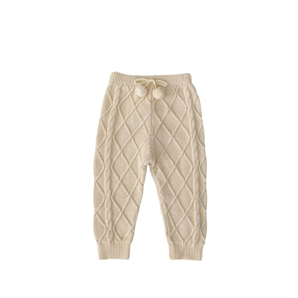 Baby Boys And Girls Rhombus Knitted Pure Beam Long Pants