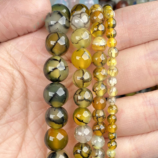 Title 6, Black Dragon Pattern Agate Round Bead DIY Jewel...