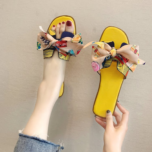 Title 8, Flat Slippers With Colorful Ribbon Bow, Comfort...