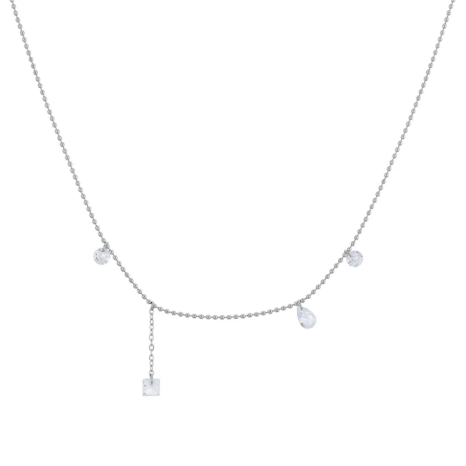 Collier à pampilles en zircone de cristal plaqué platine pour femmes. Un bijou étincelant pour sublimer votre look, idéal pour toutes les occasions.