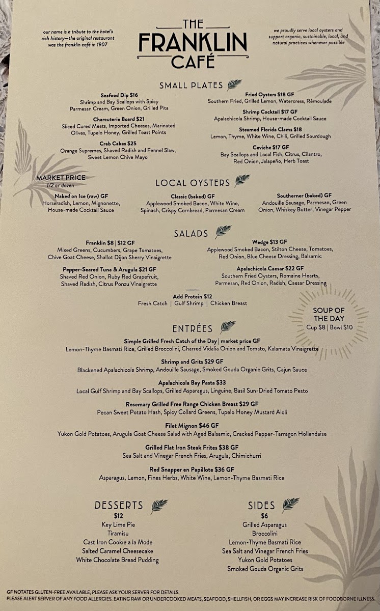 Dinner menu