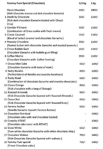 Yummy Yum Cakes menu 