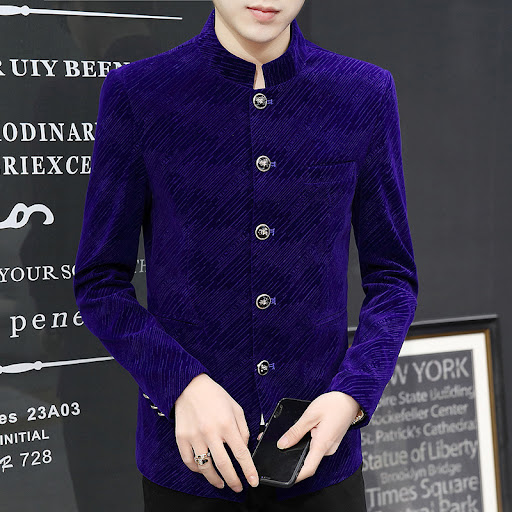 Title 4, Mens single-breasted twill gold velvet tunic, ...