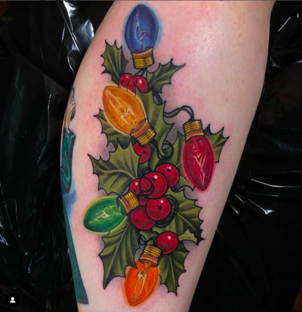 Leaf With Christmas Lights Tattoo