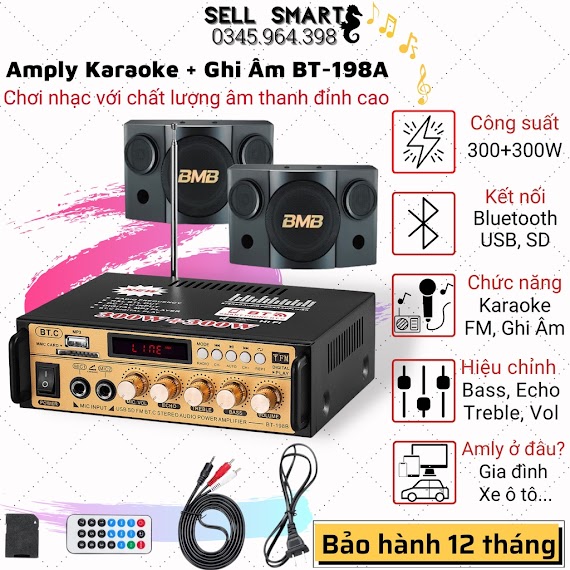 Âm Ly Mini, Amly Mini Bluetooth + Ghi Âm Bt198B - B Cao Cấp, Amply Gia Đình, Xe Hơi - Công Suất Khủng, Loa Bass 25