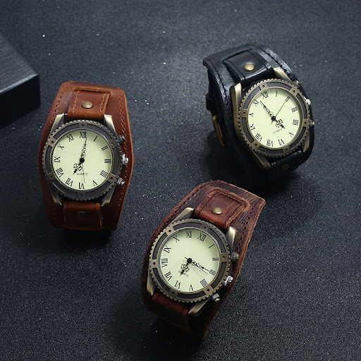 Title 3, Punk vintage cowhide bracelet watch adjustable ...