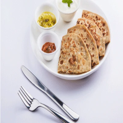 Aloo Paratha With Salad Chutney & Butter