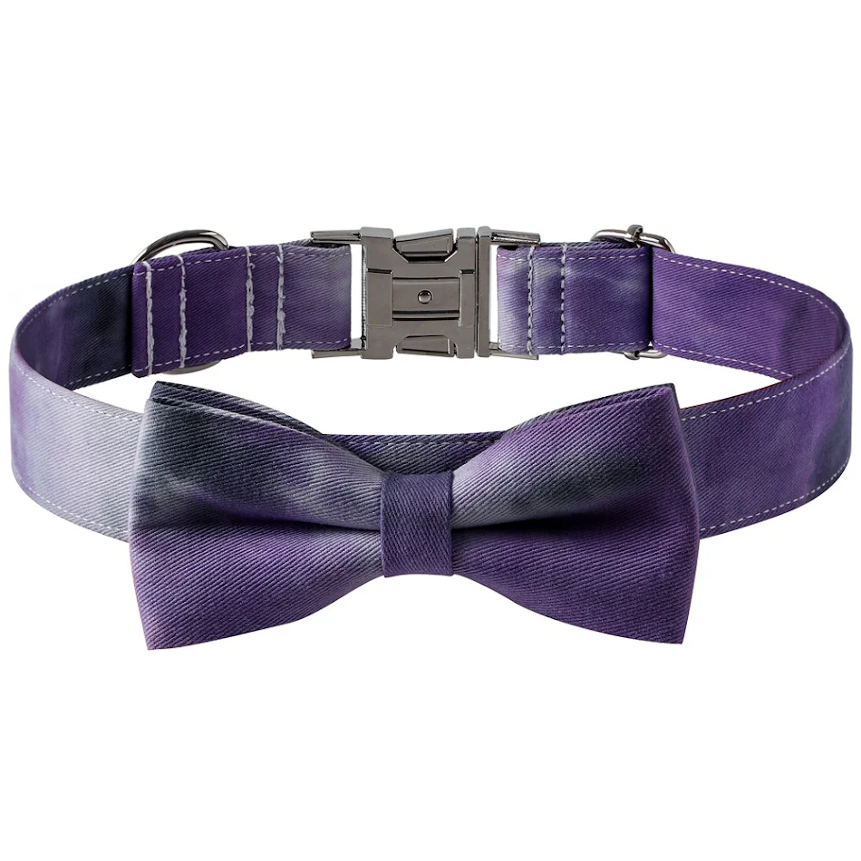 Nova coleira de algodão tie-dye para animais de estimação, fivela de liga e laço. Conforto e estilo para seu pet, com design moderno e material resistente.