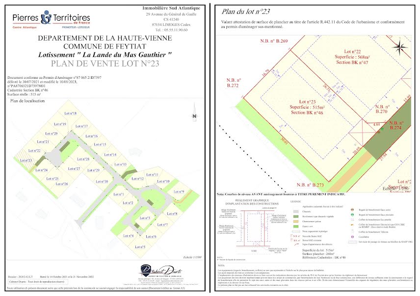 Vente terrain  515 m² à Feytiat (87220), 66 800 €