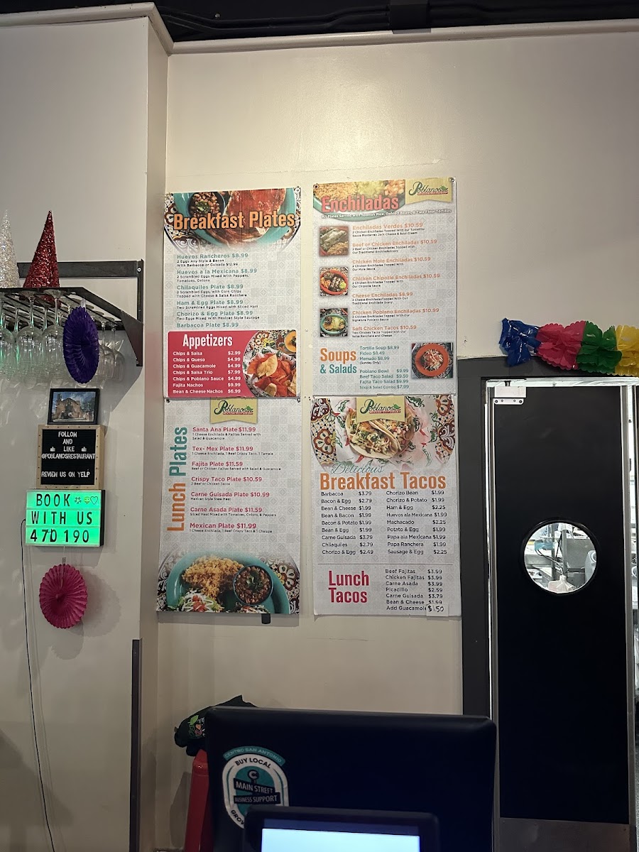 Menu on wall