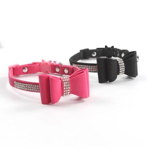 Hot Pink Dog Collar with Bell for Big Small Dogs Elastic Glitter Jeweled Bow Luxury Dog Collar Dog Accessories for Small