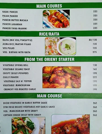 The Green Indian menu 