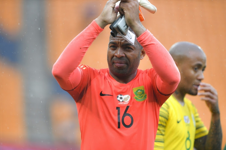 Bafana Bafana goalkeeper Itumeleng Khune applauds the fans after the 2019 Africa Cup of Nations qualification match between South Africa and Seychelles at FNB Stadium on October 13, 2018 in Johannesburg.