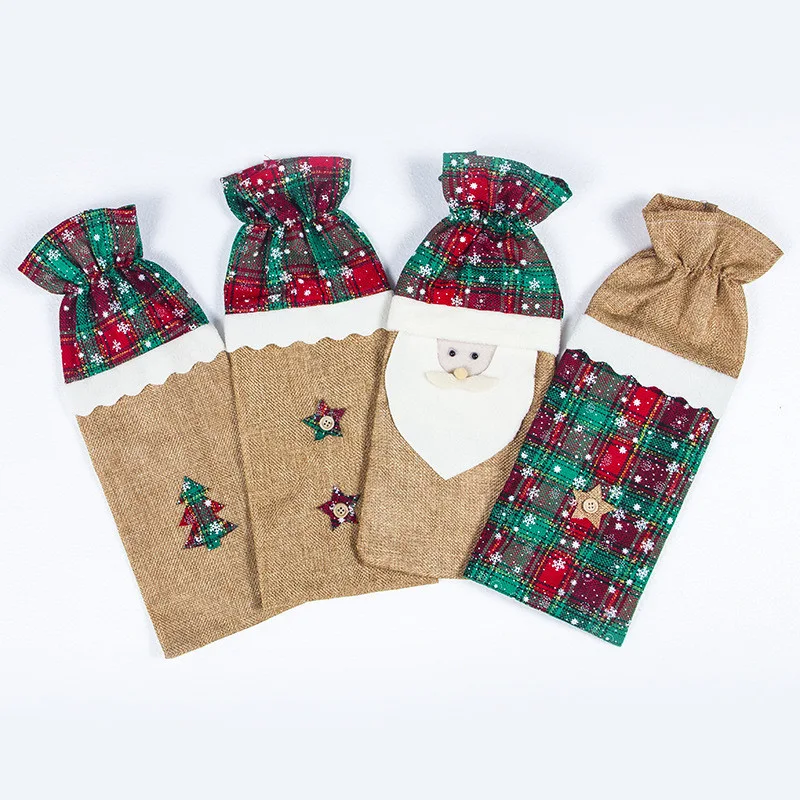 Decoração Criativa de Mesa de Natal Bolsa para Garrafa de Vinho Tinto Enfeite Festivo para Ceia de Natal e Presente Especial