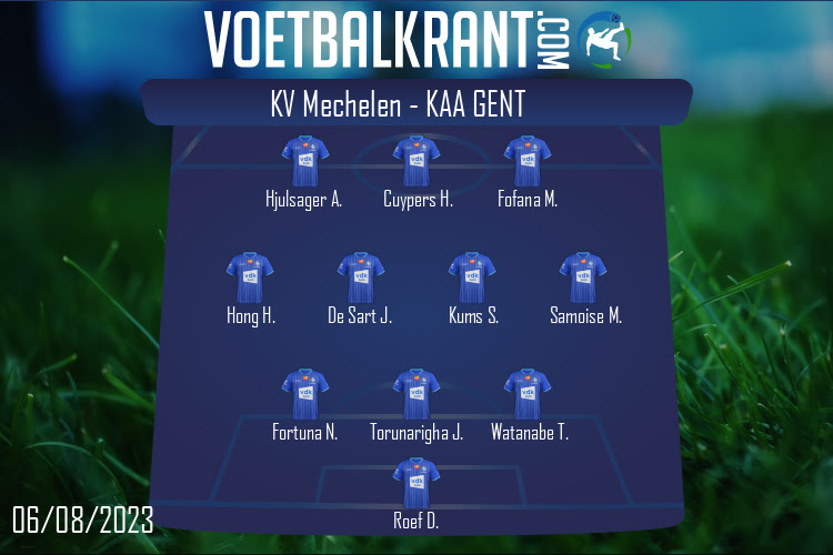 Opstelling KAA Gent | KV Mechelen - KAA Gent (06/08/2023)