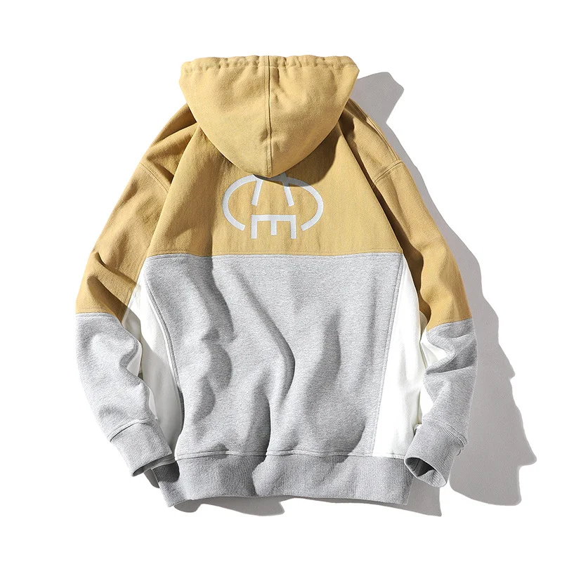 New contrast color hooded sweater men's cotton loose oversize men's shirt