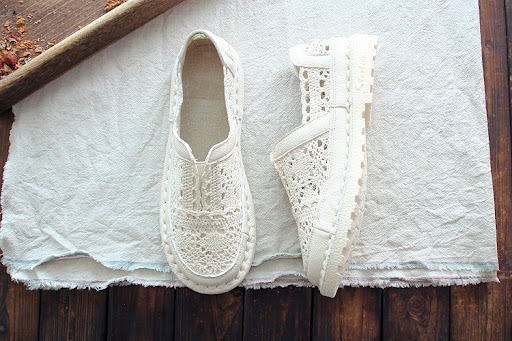 Title 3, Cotton and Linen Art White Shoes Summer Retro S...