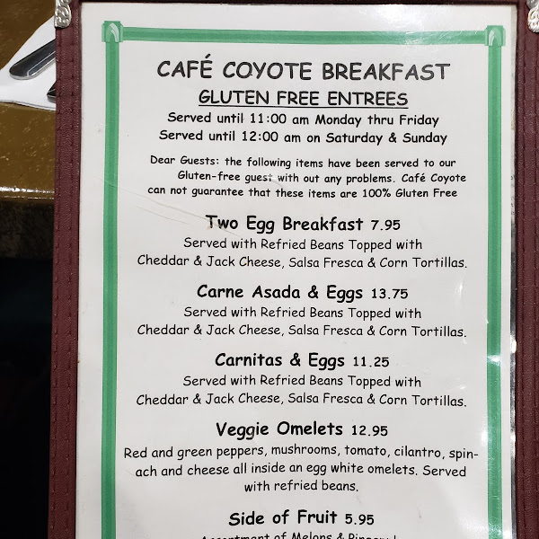 Breakfast menu