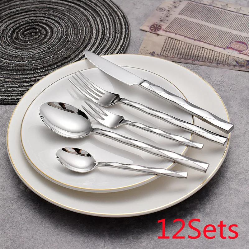 Featured Square Handle Knife Fork and Spoon Set for Hotel Restaurant and Home Elegant and Functional Cutlery Perfect for