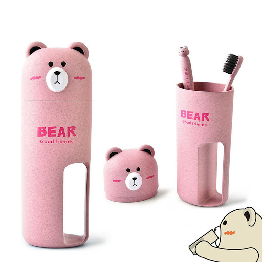 Title 5, Cartoon Bear Wheat Fiber Travel Mouthwash Cup W...