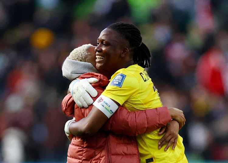 Nigeria's Chiamaka Nnadozie celebrates after the match.