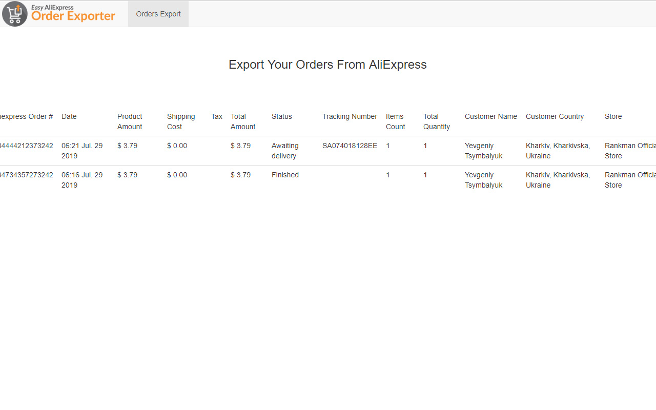 Easy AliExpress Order Exporter Preview image 1