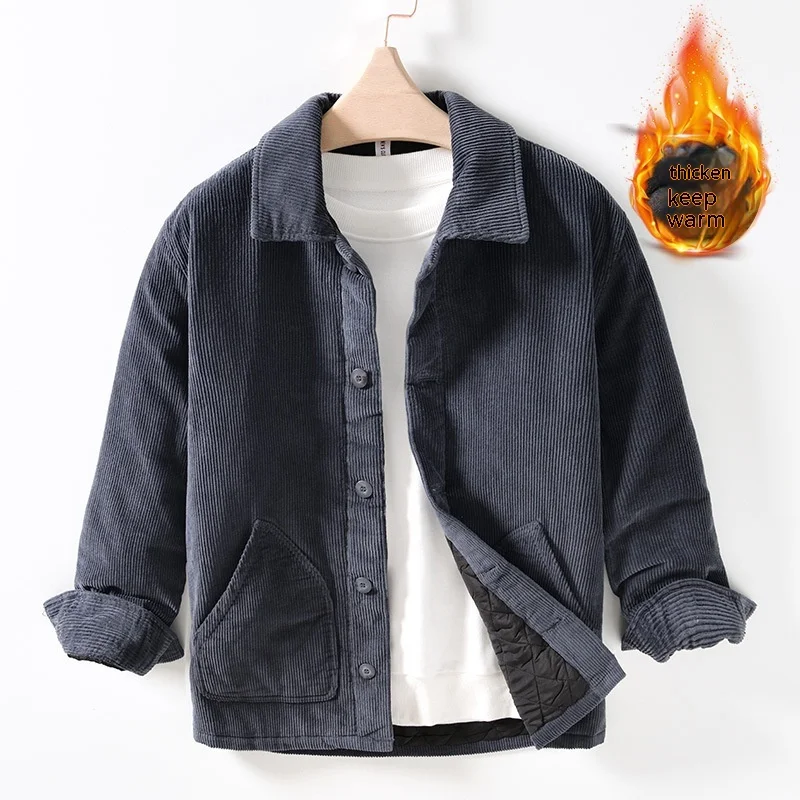 Męska Kurtka Vintage Corduroy Casual Ocieplana Bawełną Styl Japoński Ciepła Wygodna Codzienna Kurtka Idealna na Co dzień.
