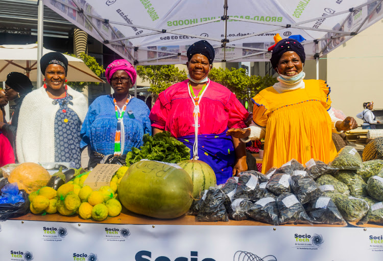 SocioTech farmers from the Strydkraal community in Limpopo selling their indigenous and heritage foods at the event. From left: Hilda Nchabeleng, Mabatho Sebei, Maggie Manganeng and Elizabeth Moraswi.