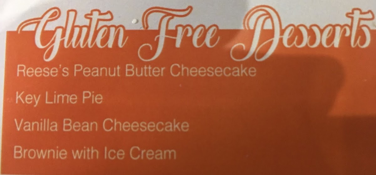 GF dessert menu.