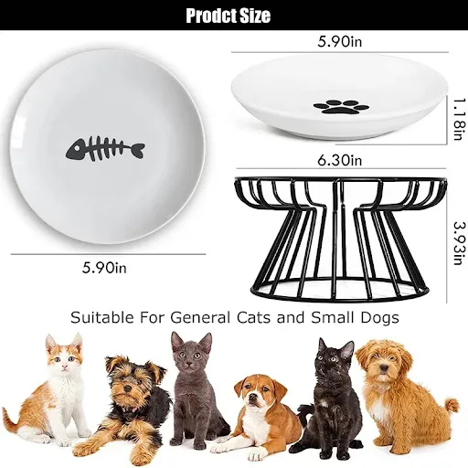 Cat Lift Bowl With Metal Stand Pet Ceramic Food Snacks Feeding Elevated Feeder Kitten Puppy Dish Dog Supplies Accessorie
