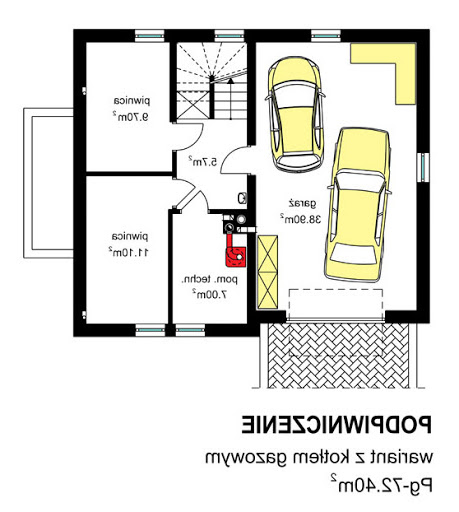 BW-53 - Rzut piwnicy - propozycja adaptacji - ogrzewanie gazowe