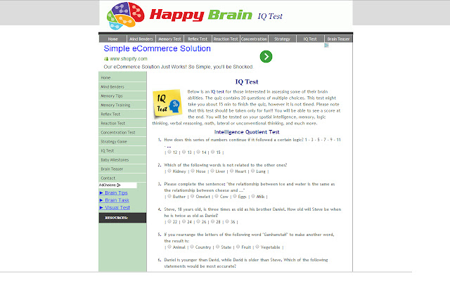 IQ Test chrome extension